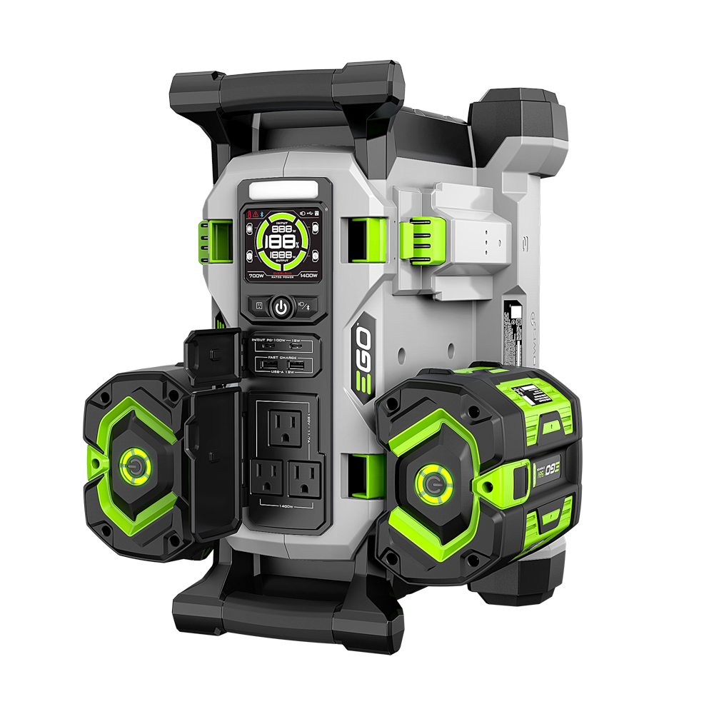 Estação de energia portátil EGO Nexus 1400W com duas baterias 56V ARC Lithium, imagem oficial de produto da EGO